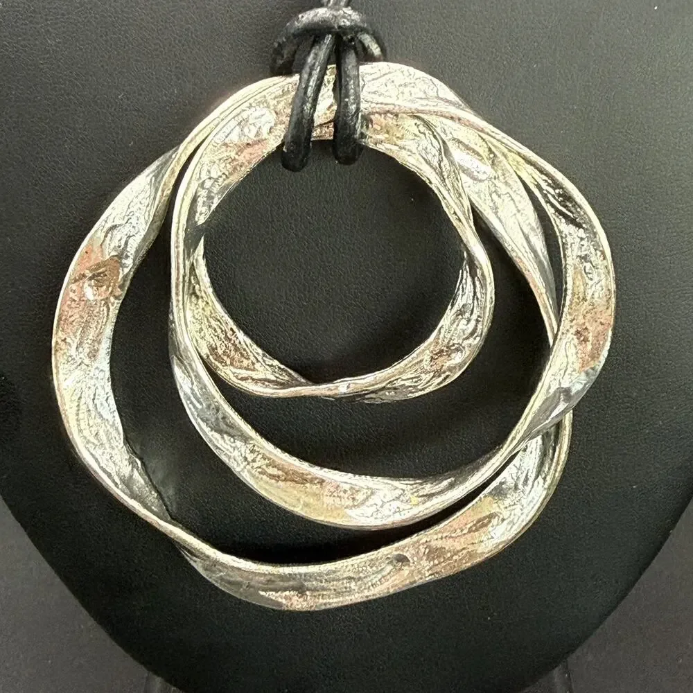 Vintage Modernist Spiral Pendant Black Cord Statement Necklace 30”